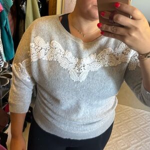 Loft Gray Appliqué Lace Sweater